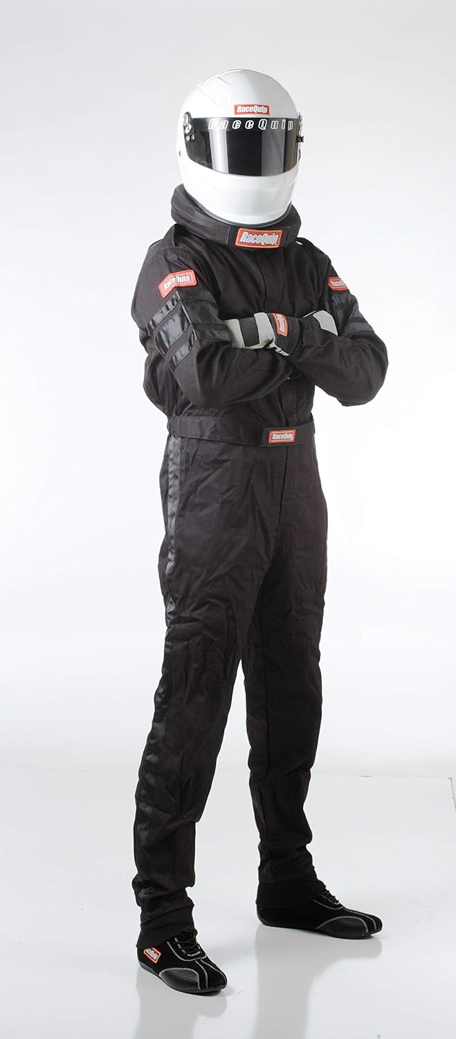 RaceQuipо 110003RQP 110 Series 1-Pc Driving Suit - SFI 3.2A/1 - Black - Medium