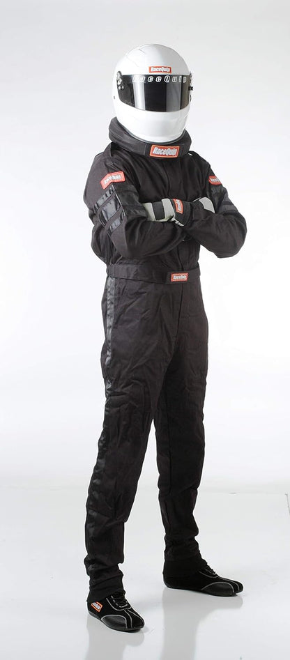 RaceQuipо 110003RQP 110 Series 1-Pc Driving Suit - SFI 3.2A/1 - Black - Medium