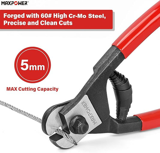 MAXPOWER Wire Cutter, 8-Inch Wire Rope Cutters for Steel Wire, Wire Seals, Aircraft Bicycle Cable, Cable Cutter Cuts Up to ¹³/??"(5mm