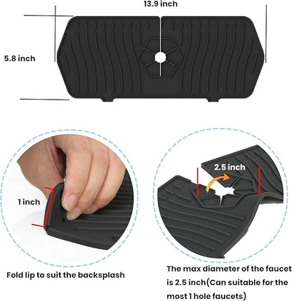 Kitchen Sink Splash Guard,Sink Protectors for Kitchen Sink,Sink Mat,Sponge Holder,Silicone Faucet Handle Drip Catcher Tray for Kitchen Bathroom Sink Accessories(Black,13.7Aux 5.8Au)