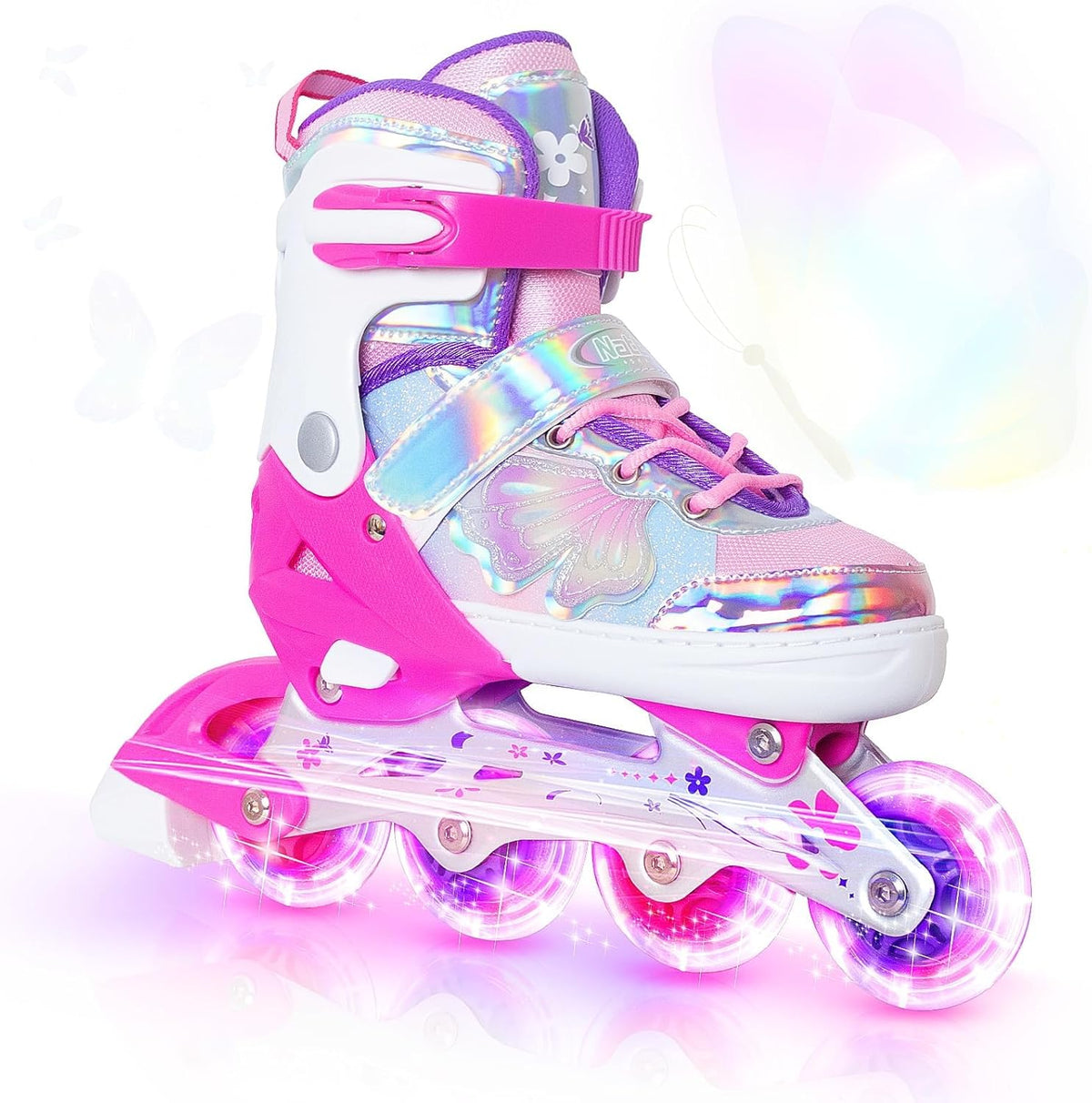 Girls Inline Skates for Kids Boys, Size 5-8 (L) Adjustable Butterfly Blades Skates with All Light up Wheels - Birthday Gift for Indoor Outdoor Sports