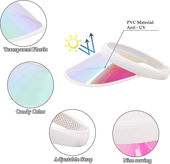 Surkat Women Sun Visors Hologram Wide Brim Thicker Sweatband UV Protective Sportswear Visors Sunhat