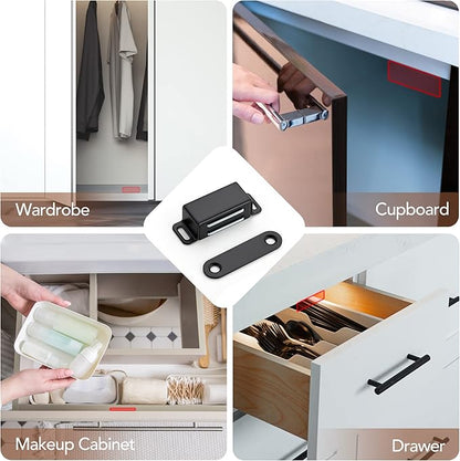 Ravinte 4 Pack Black Magnetic Door Catch, Matte Black Cabinet Magnets, Strong Magnetic Catch Latch for Kitchen Cabinets, Drawers  Cupboards, Stainless Steel Closures