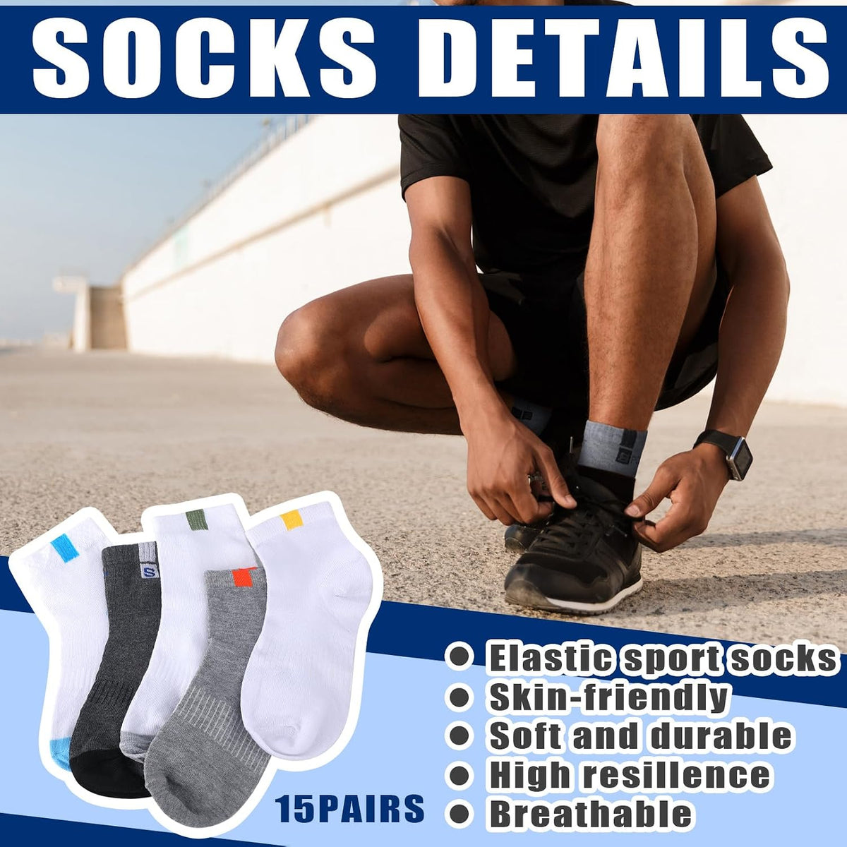 Bencailor 15 Pairs Mens Crew Socks Breathable Athletic Lightweight Sport Comfort Socks for Men