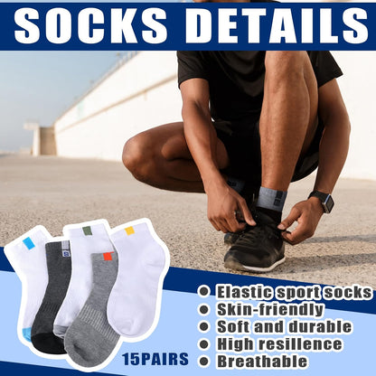 Bencailor 15 Pairs Mens Crew Socks Breathable Athletic Lightweight Sport Comfort Socks for Men