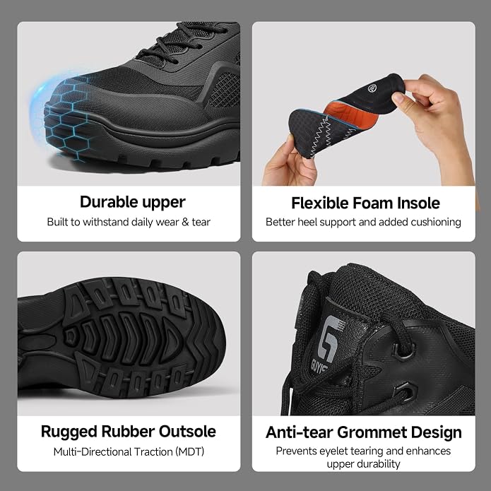 Size 13 GUYISA Steel Toe Boots for Men Work Boots for Men Breathable High Top Work Shoes Lightweight Indestructible Safety Shoes Industry Construction Safety Footwear.