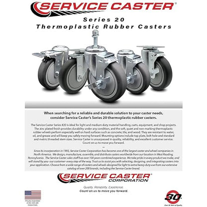 Thermoplastic Rubber Swivel Threaded Stem Caster - 4" x 1.25" Gray Wheel and 34" Stem  Top Locking Brake - 250 lbs CapacityCaster - Service Caster Brand