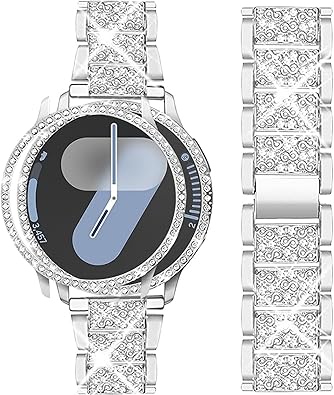 Mosonio Band ONLY Compatible with Samsung Galaxy Watch 7 40mm  44mm, 20mm Bling Metal Galaxy Watch 7 Band with Bling Protective Cover Case for Women, Bling galaxy watch 7 Replacement Strap for Daily wear (Color  Size Optional)