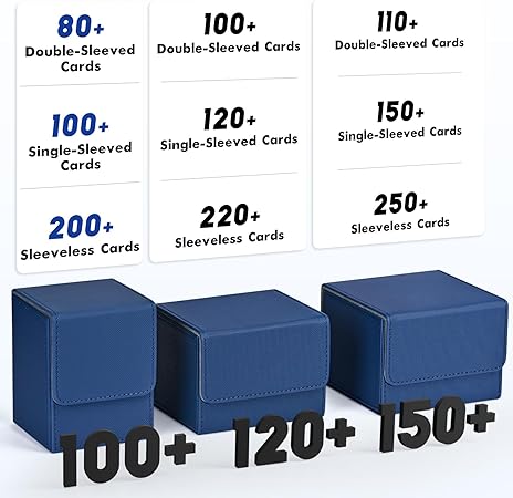 ZLCA Card Deck Box for Trading Cards, MTG YuGiOh Deck Case Holds 100 Single Sleeved Cards, PU Leather Magnetic Card Storage Box Fits for TCG CCG Magic Game Cards (Blue)