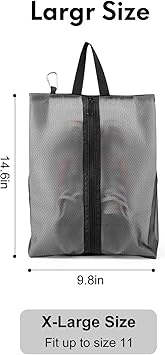 2 Pack Shoe Bags for Travel, Sneaker Bags, Waterproof Travel Shoe Bags with Zipper for Packing, Golf Shoe Dust Bags for Man and Women, X-Large, Black