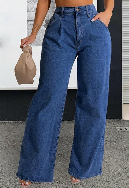 Light blue In Color, ZERMOM Women's Wide Leg Jeans Casual Stretch High Rise Baggy Loose Denim Pants