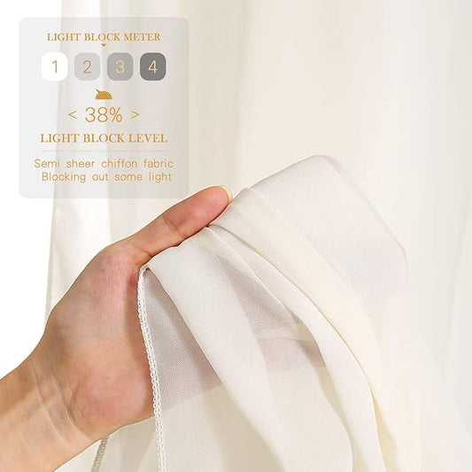 Chiffon Backdrop Curtain Ivory 5ft x 10ft 2 Pieces Cream Chiffon Curtains Beige Sheer Curtain Backdrop Wedding
