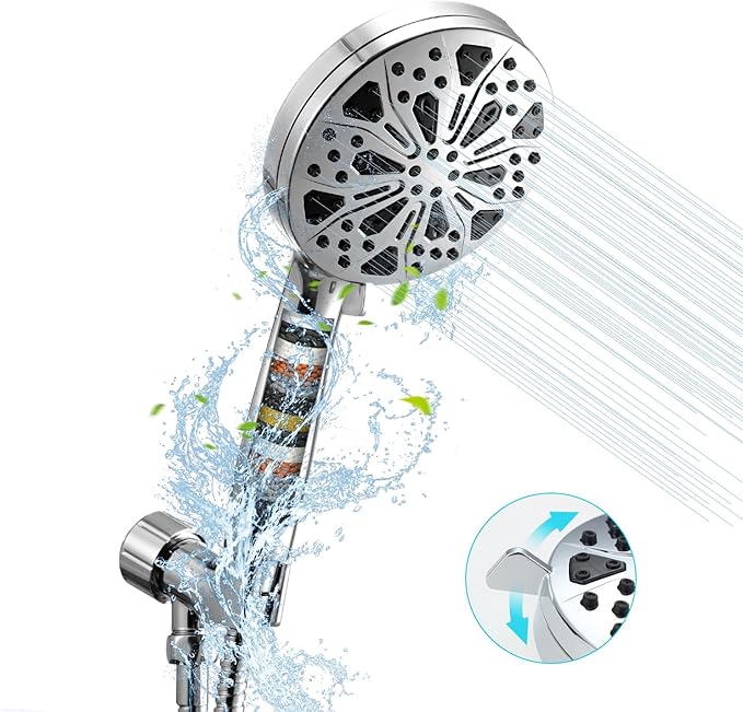 Shower Head With Handheld, High Pressure Shower Head With 10-Spray Modes, Detachable Shower Head Set Wtith Filters, Stainless Steel Hose  Shower Bracket,Easy to Install.Chrome.