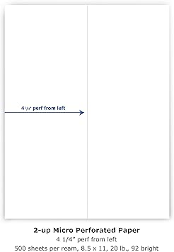 PrintWorks Professional Perforated Paper for Menus, Booklets, Forms and More, 8.5 x 11, 20 lb, 1 Vertical Perf 4.25" From Left, 500 Sheets, White (04339)