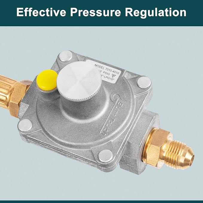 GASPRO 710-003 Natural Gas Pressure Regulator, 1/2 PSIG Inlet Pressure & 4" W.C. Outlet Pressure, for Grill, Fire Pit, Stove and More, 1/2" Male Flare x 3/8" Female Flare Adapter Included