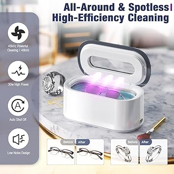 Ultrasonic Jewelry Cleaner, 48Khz 12oz Professional Jewelry Cleaner Ultrasonic Machine with Digital Timer, 30W Portable Ultrasonic Cleaner for Eyeglasses, Necklaces, Rings, Watches, Dentures