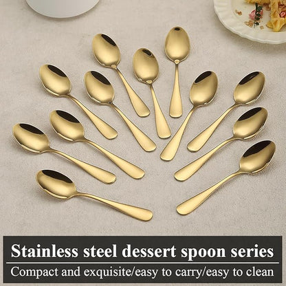 Gold Teaspoons Set of 12, Stainless Steel Dessert Spoons, Coffee Spoon, Stirring Spoon, Latte Spoon for Home, Restaurant, Hotel, Wedding, Event, Parties