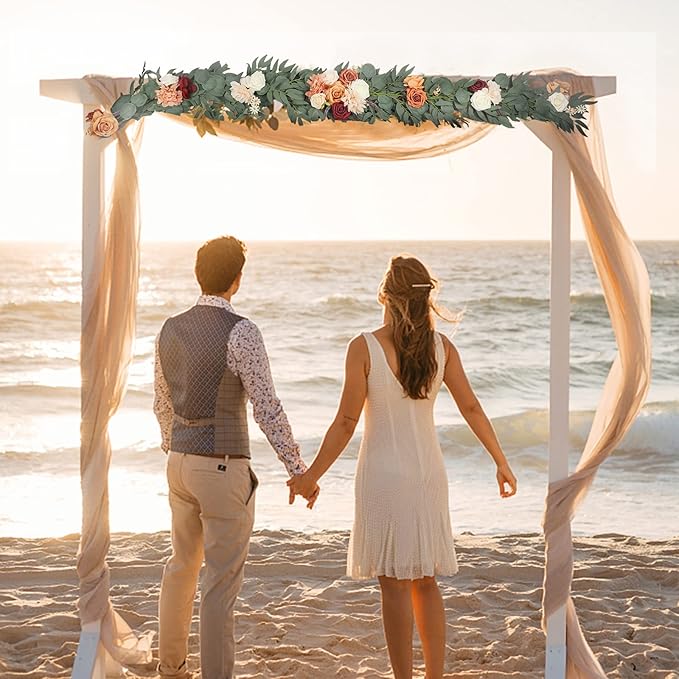 Emivery Artificial Eucalyptus Garland with Flowers, Terracotta Flowers Wedding Table Runner Floral Arrangements for Fall Wedding Ceremony Backdrop Arch Centerpieces