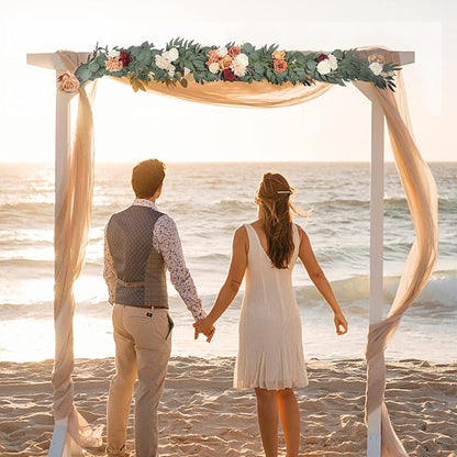 Emivery Artificial Eucalyptus Garland with Flowers, Terracotta Flowers Wedding Table Runner Floral Arrangements for Fall Wedding Ceremony Backdrop Arch Centerpieces
