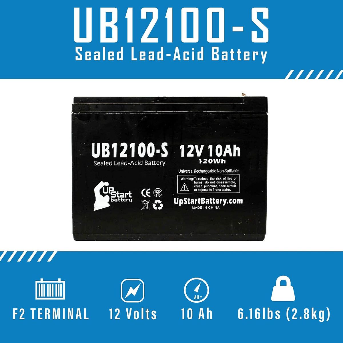 Replacement for Neuton Mowers CE6 Battery - Replacement UB12100-S Universal Sealed Lead Acid Battery (12V, 10Ah, 10000mAh, F2 Terminal, AGM, SLA)
