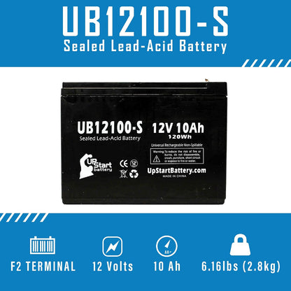 Replacement for Neuton Mowers CE6 Battery - Replacement UB12100-S Universal Sealed Lead Acid Battery (12V, 10Ah, 10000mAh, F2 Terminal, AGM, SLA)