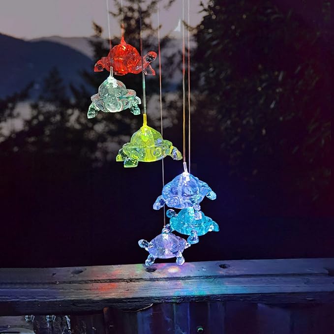 Wind Chimes Chandelier, Solar Turtles Hanging Lamp ,Wind Chime Pendant Light IP44 Waterproof Mixcolor Slow Flashing