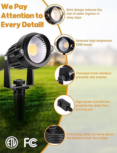 OurLeeme Spotlights Outdoor Waterproof - 8-in-1 LED Christmas Spotlights for Outside with 60W Transformer, Spotlight Landscape Lighting Plug in House Spot Lights Outdoor for Yard Garden (Warm)