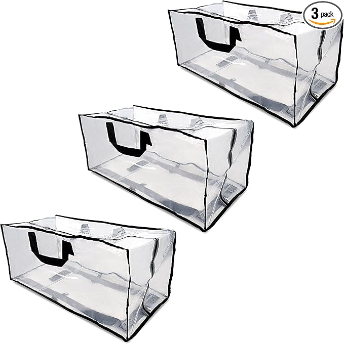 ZENPAC Large Blanket Storage with Handles, Zippered Clear Bags, Heavy Duty, Waterproof for Packing Clothes, Linens, Comforters, 27x12x13.75 3 Pack