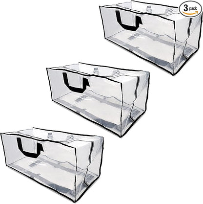 ZENPAC Large Blanket Storage with Handles, Zippered Clear Bags, Heavy Duty, Waterproof for Packing Clothes, Linens, Comforters, 27x12x13.75 3 Pack