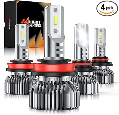 Nilight 9005/HB3 H11/H9/H8 LED Bulbs, High and Low Beam Fog Ligh Bulbs Combo, 6000K Cool White IP67, Plug and Play, 4-Pack