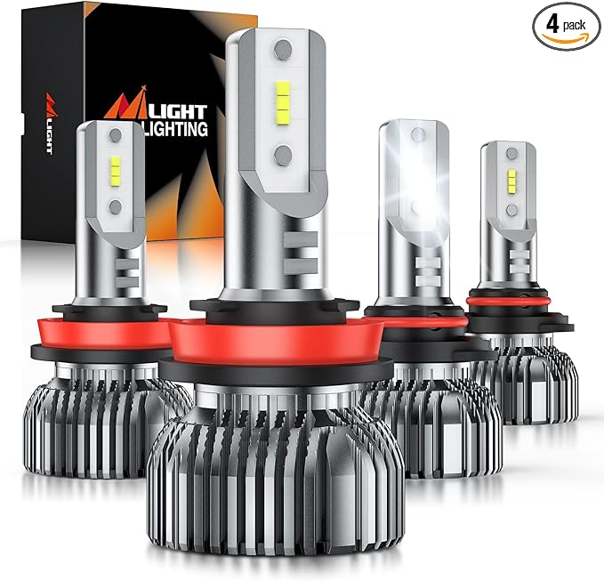 Nilight 9005HB3 H11H9H8 LED Bulbs, High and Low Beam Fog Ligh Bulbs Combo, 6000K Cool White IP67, Plug and Play, 4-Pack