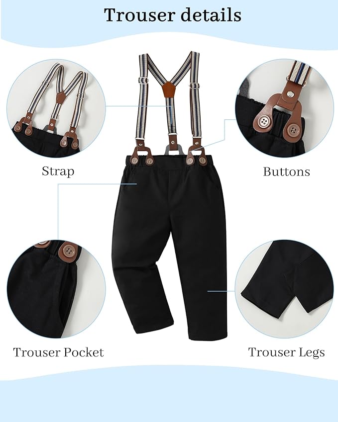 DISAUR Boy Suits Boys Wedding Outfit Dress Shirt with BowtieSuspender Pants for Formal Occasion 6-10 Years