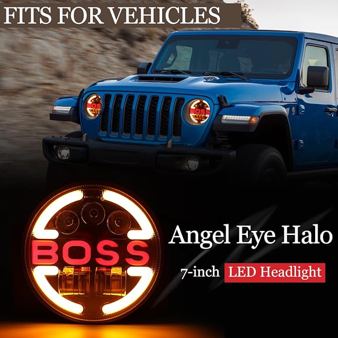 7 Inch Motorcycle LED Headlight Daymaker Compatible with Harley Davidson Touring Softail FLD (BOSS)
