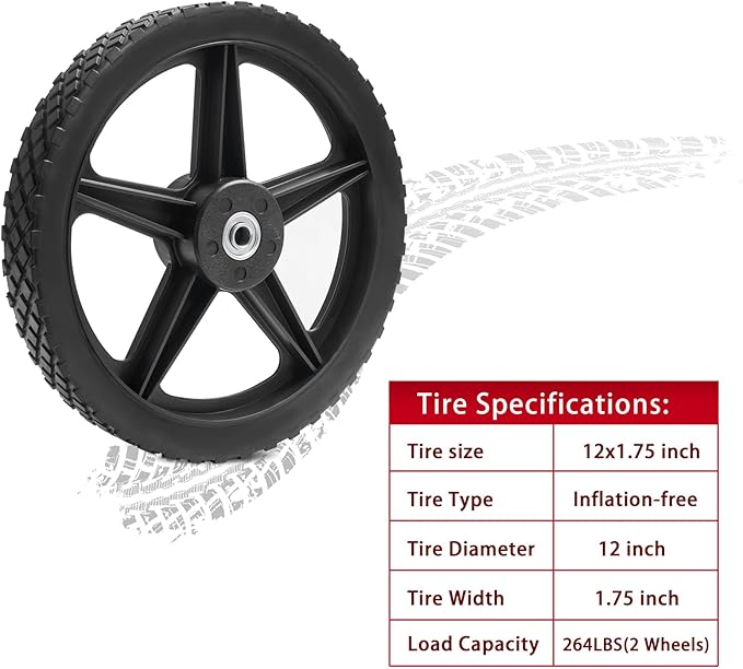 Parts Camp 12" Lawn Mower Wheels Kits 12 x 1.75'' Spoked Plastic Wheel and Tire For Push Mower WheelPressure WasherGarden CartAir CompressorWheelbarrowHandtruckGeneratorDolly Tires (Set of 2)