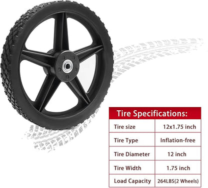 Parts Camp 12" Lawn Mower Wheels Kits 12 x 1.75'' Spoked Plastic Wheel and Tire For Push Mower WheelPressure WasherGarden CartAir CompressorWheelbarrowHandtruckGeneratorDolly Tires (Set of 2)