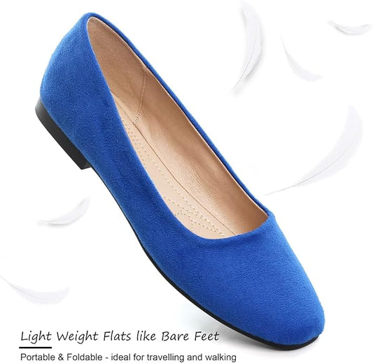 SAILING LU Flats for Women Comfortable Solid Color Soft Flats Square Toe Ballet Casual Work Shoes Dressy Slip-ons Loafers