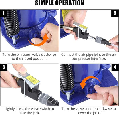 Pneumatic Air Hydraulic Bottle Jack with Manual Hand Pump, 32 Ton Capacity, Heavy Duty for Auto Repair and House Lift
