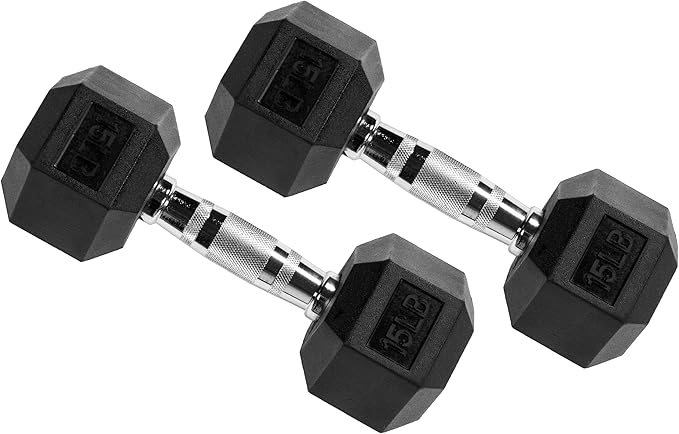 Premium Rubber Encased Hex Dumbbell, 15LB Pair