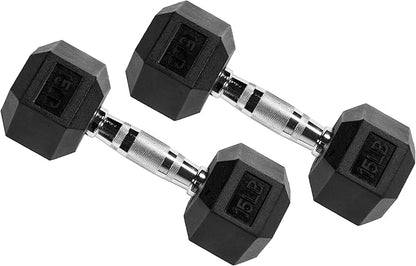 Premium Rubber Encased Hex Dumbbell, 15LB Pair