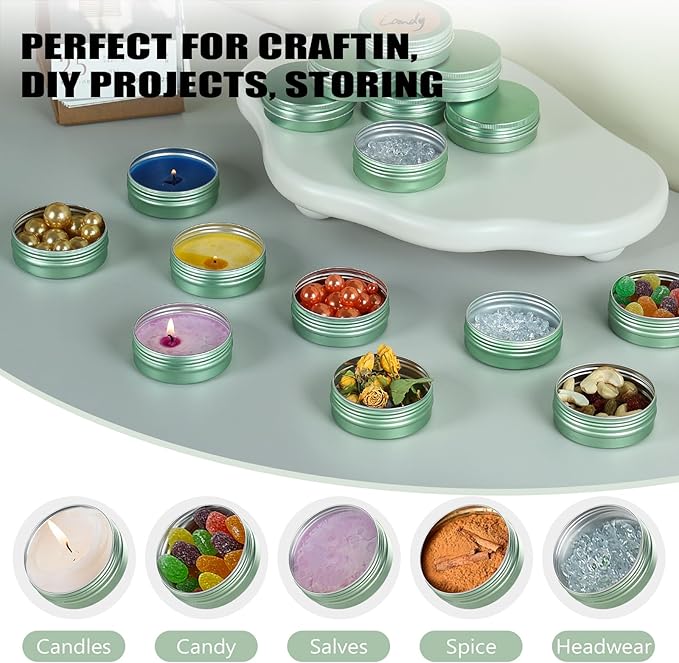 Candle Container Aluminum Tin Jars 14 Pack Candle Tins Salve Tins Versatile Small Containers with Lids Metal Tin for Balms,Spices,Salve,Crafts(Pale Green)