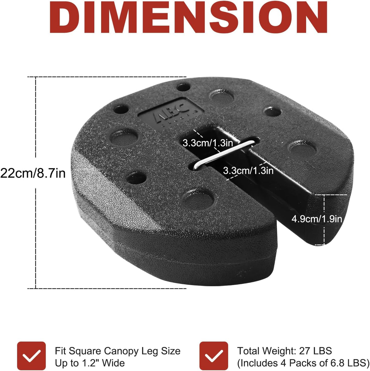 ABCCANOPY Easy Canopy Weights with Lock Design for Wind Resistance, No Sliding, Stably Secure Tents, Canopies, and Umbrellas at Outdoor Events, 4Pack (27LB) (Weight Only)