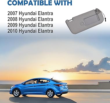 Sun Visor for Hyundai Elantra US Version Left Driver Side LH with Mirror Light Fit for 2007-2010 Hyundai Elantra Replace OE 852012H0208M Gray