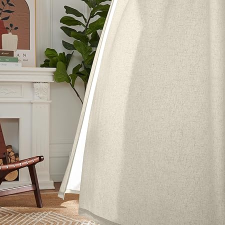 jinchan Oat Linen Curtains 96 Inches Long for Living Room Farmhouse with Lined Rod Pocket Back Tab Light Filtering Window Drapes with Lined for Bedroom Curtains 2 Panels Oat