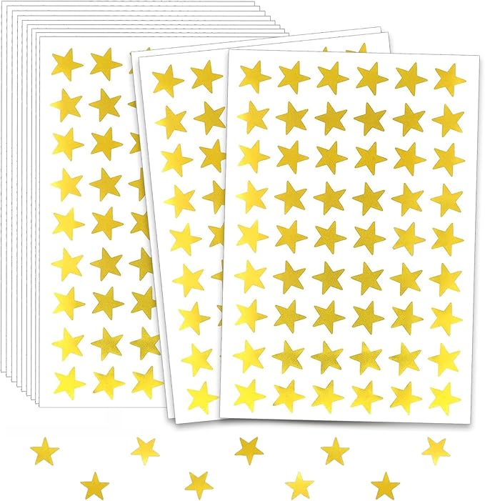 1080 Gold Star Stickers - Foil Star Stickers for Youngsters, DIY & Office Decoration, Student Planner & Classroom Teacher Supplies