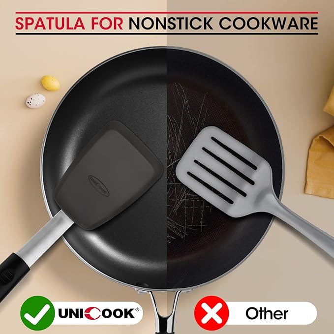 Unicook Upgraded Silicone Spatula, Flexible Egg Turner, 600F Heat Resistant Silicone Handle, Kitchen Cooking Utensils, Ideal for Flipping Eggs, Pancake, Burgers, Crepes and More, Small and Medium