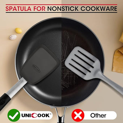 Unicook Upgraded Silicone Spatula, Flexible Egg Turner, 600F Heat Resistant Silicone Handle, Kitchen Cooking Utensils, Ideal for Flipping Eggs, Pancake, Burgers, Crepes and More, Small and Medium