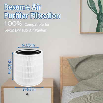 LV-H135 Replacement Filter Compatible for Levoit Models, 3-in-1 Pre, H13 Activated Carbon Filtration System By Improvedhand