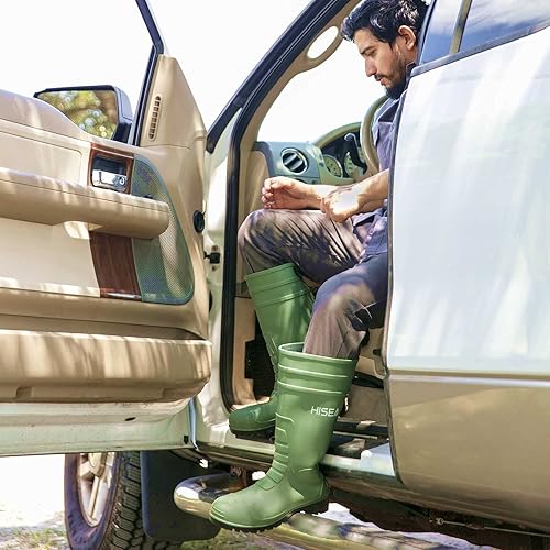 HISEA Men's Rain Boots with Steel Shank, Waterproof Rubber Protective Footwear, Seamless PVC Rainboots Outdoor Work Boots, Durable Garden Fishing Tall Kneed Boot for Agriculture and Industrial Working