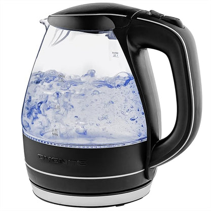 OVENTE Glass Electric Kettle Water Boiler 1.5 Liter Borosilicate Glass Fast Boiling Countertop Heater - BPA Free Auto Shut Off Instant Water Heater Kettle for Coffee  Tea Maker - Black KG83B