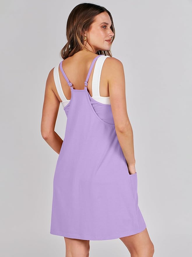 Caracilia Womens Summer Mini Dress 2025 Casual Sleeveless Built in Shapewear Sundress Trendy Short Tennis Athletic Outfits